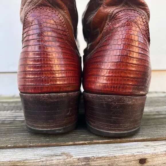 Vintage Dan Post 12A Tegu Teju Lizard brown cognac cowboy western boots
